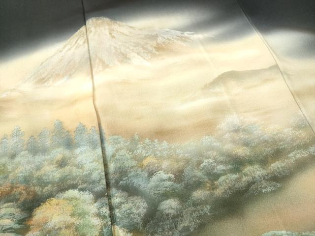 平和屋着物■豪華黒留袖　作家物　風景樹林文　暈し染め　金銀彩　正絹　逸品　DABE0769qa