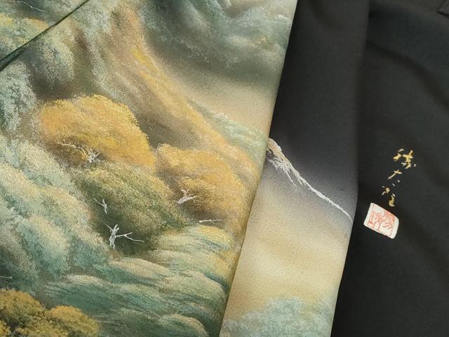 平和屋着物＃羽織　風景枝葉文　暈し染め　黒地　金彩　正絹　逸品　未使用　CABE5297in 平和屋着物□豪華黒留袖 作家物 風景樹林文 暈し染め 金銀