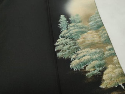平和屋着物■豪華黒留袖　作家物　風景樹林文　暈し染め　金銀彩　正絹　逸品　DABE0769qa