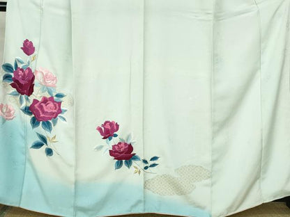 平和屋着物■訪問着　刺繍　薔薇尽くし　暈し染め　金銀糸　正絹　逸品　DABE0775qa