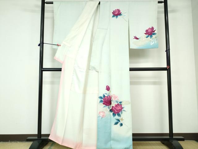 平和屋着物■訪問着　刺繍　薔薇尽くし　暈し染め　金銀糸　正絹　逸品　DABE0775qa