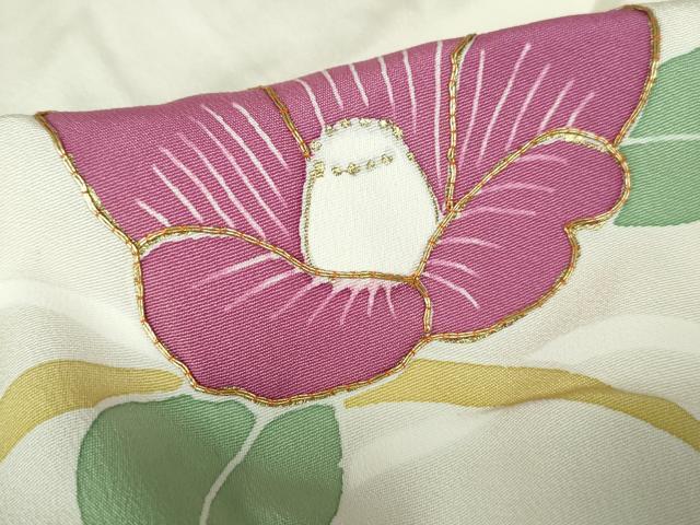 平和屋着物■訪問着　駒刺繍　椿文　金彩　正絹　逸品　DABE0780qa