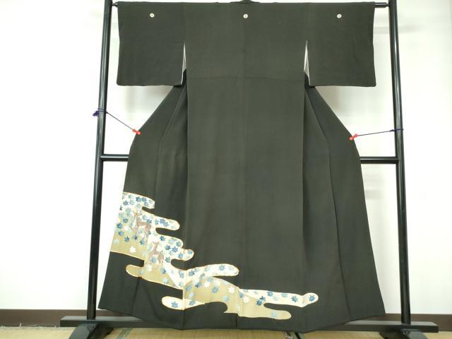 平和屋着物■豪華黒留袖　駒刺繍　エ霞楓動物文　鹿　金彩　正絹　逸品　DABE0781qa