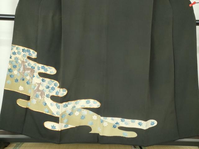 平和屋着物■豪華黒留袖　駒刺繍　エ霞楓動物文　鹿　金彩　正絹　逸品　DABE0781qa
