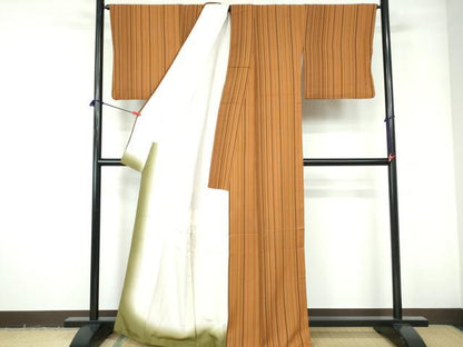 平和屋着物■上質な小紋　間道　鬼しぼ縮緬　正絹　逸品　DABE0784qa