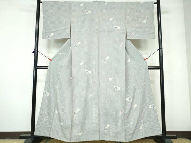 平和屋着物■上質な小紋　扇面文　正絹　逸品　DABE0785qa