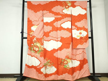 平和屋着物■豪華振袖　駒刺繍　絞り　雲取り枝花文　金銀糸　正絹　逸品　DABE0786qa