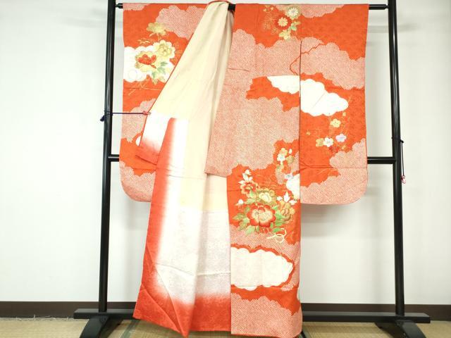 平和屋着物■豪華振袖　駒刺繍　絞り　雲取り枝花文　金銀糸　正絹　逸品　DABE0786qa