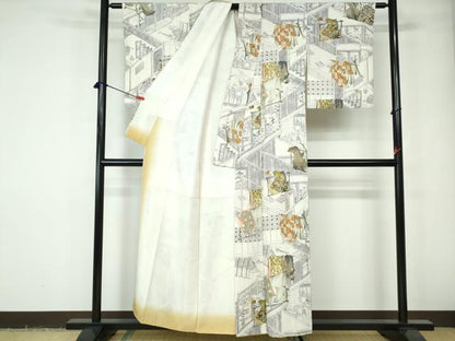 平和屋着物■上質な小紋　几帳文　金彩　正絹　逸品　DABE0787qa