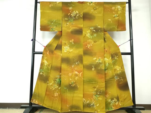 平和屋着物□上質な小紋 更紗花鳥文 暈し染め 正絹 逸品 DABE0788qa
