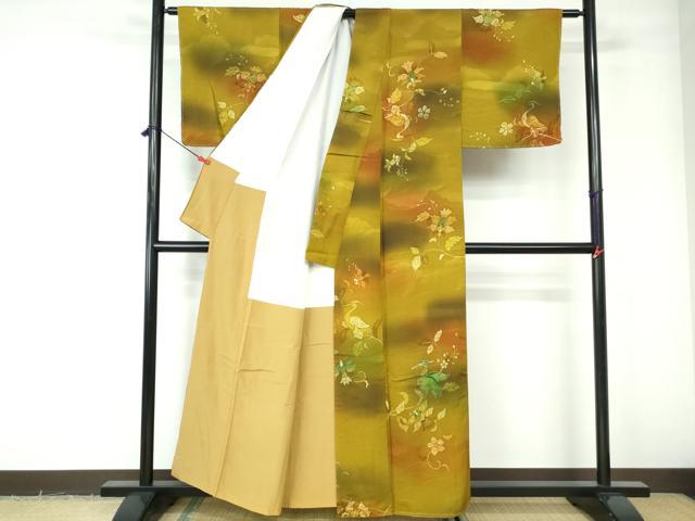 平和屋着物▽上質な小紋　単衣　紬地　更紗花文　正絹　逸品　DAAW9288sf 平和屋着物□上質な紬 更紗花文 正絹 逸品 AABI6387st