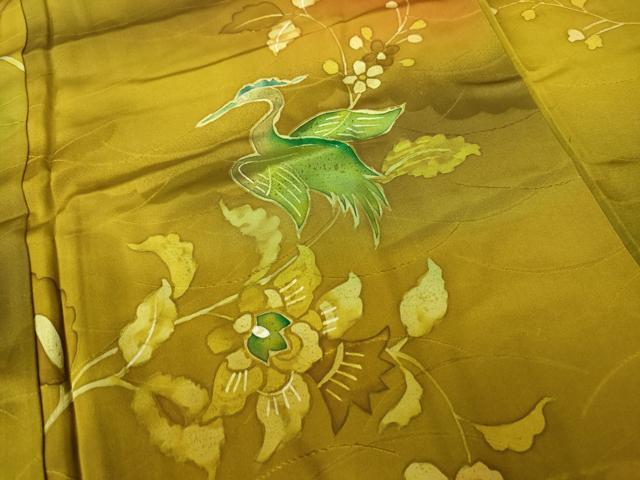 平和屋着物▽上質な小紋　単衣　更紗花鳥文　正絹　逸品　AABF2734jh 平和屋着物▽上質な小紋 単衣 更紗花鳥文 暈し染め 金彩 正絹 逸品