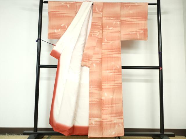 平和屋着物■上質な小紋　舞笹葉文　暈し染め　正絹　逸品　DABE0790qa