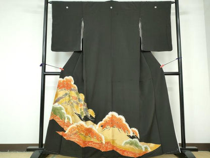 平和屋着物■豪華黒留袖　花松文　金彩　正絹　逸品　DABE0797qa