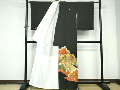 平和屋着物■豪華黒留袖　花松文　金彩　正絹　逸品　DABE0797qa