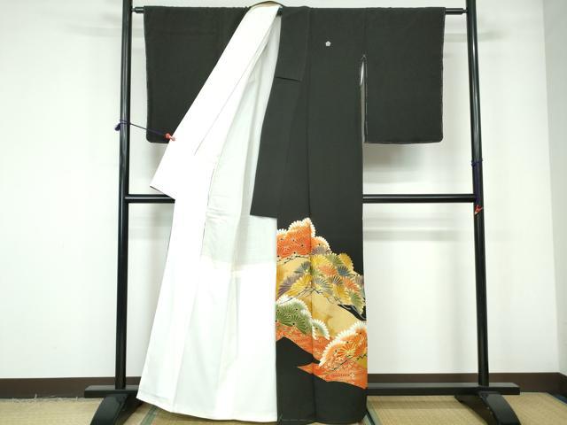平和屋着物■豪華黒留袖　花松文　金彩　正絹　逸品　DABE0797qa
