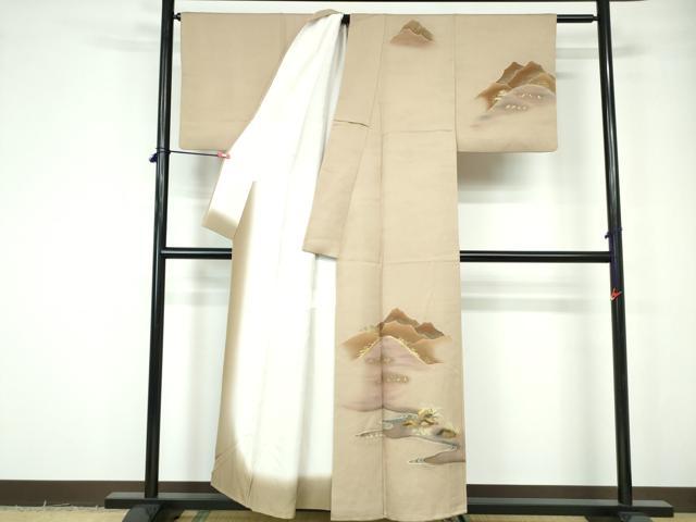 平和屋着物■訪問着 刺繍 流水重ね山文 暈し染め 金銀彩 正絹 逸品 DABE0798qa