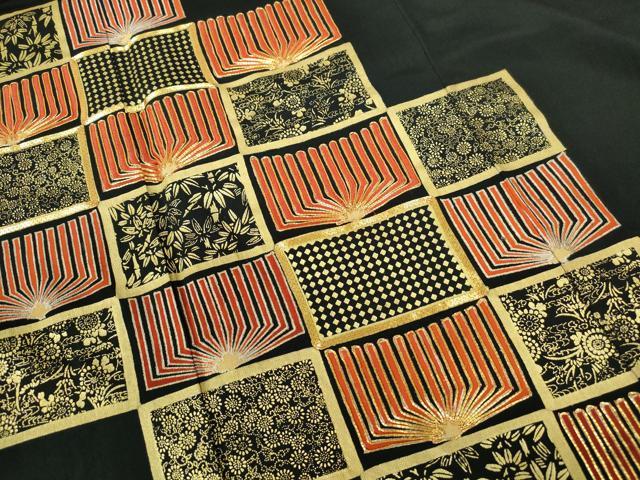 平和屋着物■豪華黒留袖　駒刺繍　格子笹花文　金彩　正絹　逸品　DABE0799qa
