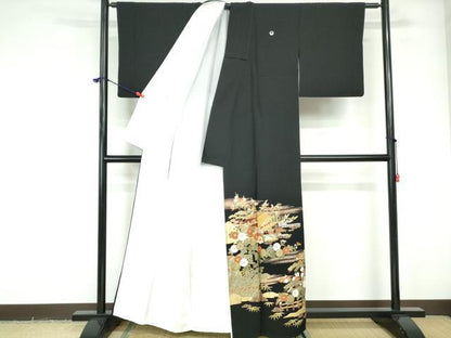 平和屋着物■豪華黒留袖 駒刺繍 風景花文 金銀彩 正絹 逸品 DABE0801qa