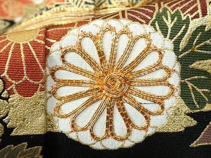 平和屋着物■豪華黒留袖 駒刺繍 風景花文 金銀彩 正絹 逸品 DABE0801qa