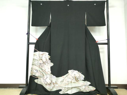 平和屋着物■豪華黒留袖　花鳥文　金銀彩　正絹　逸品　DABE0802qa