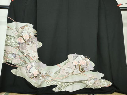 平和屋着物■豪華黒留袖　花鳥文　金銀彩　正絹　逸品　DABE0802qa