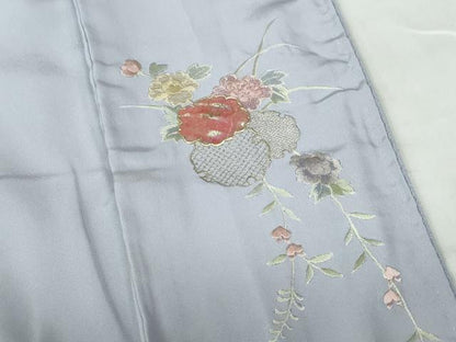 平和屋着物■上質な色無地　刺繍　螺鈿　草花文　ワンポイント　白菫色　正絹　逸品　DABE0808qa