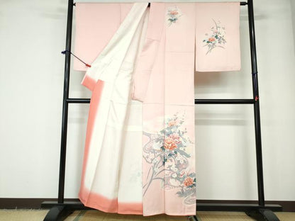 平和屋着物■訪問着 流水草花文 暈し染め 正絹 逸品 DABE0810qa