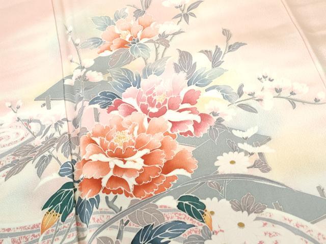 平和屋着物■訪問着 流水草花文 暈し染め 正絹 逸品 DABE0810qa