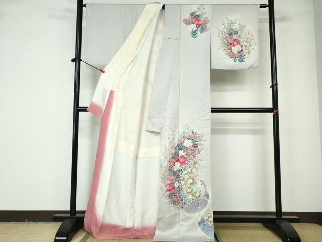 平和屋着物■訪問着 孔雀花文 暈し染め 正絹 逸品 DABE0815qa