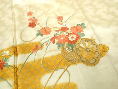 平和屋着物■訪問着　駒刺繍　エ霞花車文　金彩　やまと誂製　正絹　逸品　DABE0817qa