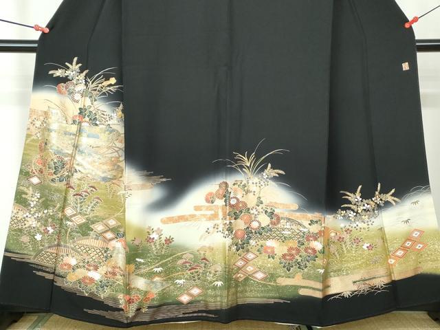 平和屋着物■豪華黒留袖　作家物　花文箱文　暈し染め　金銀彩　正絹　逸品　DABE0826qa