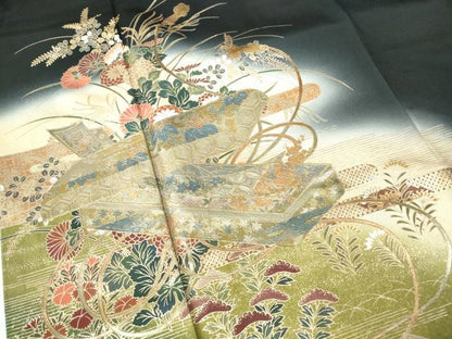 平和屋着物■豪華黒留袖　作家物　花文箱文　暈し染め　金銀彩　正絹　逸品　DABE0826qa