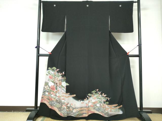 平和屋着物■豪華黒留袖　駒刺繍　御所車花文　金彩　正絹　逸品　DABE0843qa