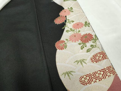 平和屋着物■豪華黒留袖　駒刺繍　御所車花文　金彩　正絹　逸品　DABE0843qa