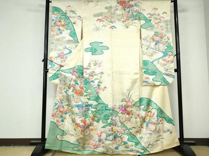平和屋着物■豪華振袖　流水花車文　金糸　銀彩　正絹　逸品　DABE0850qa