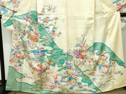 平和屋着物■豪華振袖　流水花車文　金糸　銀彩　正絹　逸品　DABE0850qa