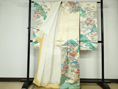 平和屋着物■豪華振袖　流水花車文　金糸　銀彩　正絹　逸品　DABE0850qa