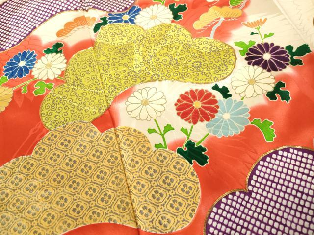 平和屋着物■豪華振袖　駒刺繍　枝松花文　暈し染め　金彩　三越扱い　正絹　逸品　DABE0852qa