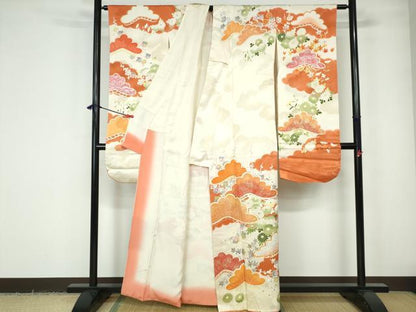 平和屋着物■豪華振袖　駒刺繍　枝松花文　暈し染め　金銀彩　正絹　逸品　DABE0853qa