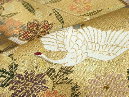 平和屋着物■豪華黒留袖　駒刺繍　扇面飛鶴花文　金彩　正絹　逸品　DABE0856qa