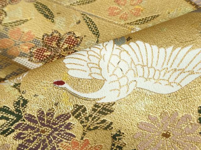 平和屋着物■豪華黒留袖　駒刺繍　扇面飛鶴花文　金彩　正絹　逸品　DABE0856qa