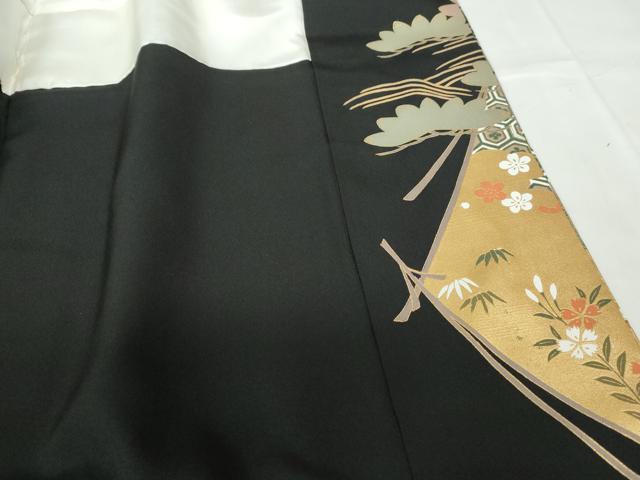 平和屋着物■豪華黒留袖　駒刺繍　扇面飛鶴花文　金彩　正絹　逸品　DABE0856qa