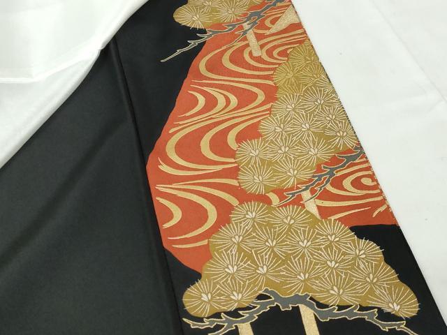 平和屋着物■豪華黒留袖　駒刺繍　流水飛鶴枝松文　金銀彩　正絹　逸品　DABE0857qa