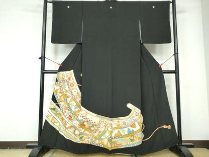 平和屋着物■豪華黒留袖　駒刺繍　舞花楓文　江戸紐　金彩　正絹　逸品　DABE0858qa