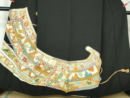 平和屋着物■豪華黒留袖　駒刺繍　舞花楓文　江戸紐　金彩　正絹　逸品　DABE0858qa