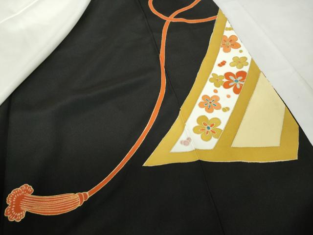 平和屋着物■豪華黒留袖　駒刺繍　舞花楓文　江戸紐　金彩　正絹　逸品　DABE0858qa