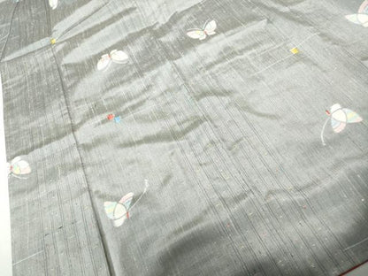 平和屋着物■上質な紬　舞蝶文　正絹　逸品　DABE0873qa