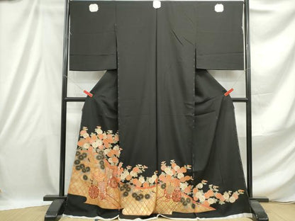 平和屋着物■豪華黒留袖 駒刺繍 御所車花文 金彩 仮絵羽 正絹 逸品 未使用 DABE0884qa
