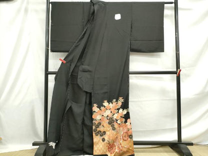 平和屋着物■豪華黒留袖 駒刺繍 御所車花文 金彩 仮絵羽 正絹 逸品 未使用 DABE0884qa